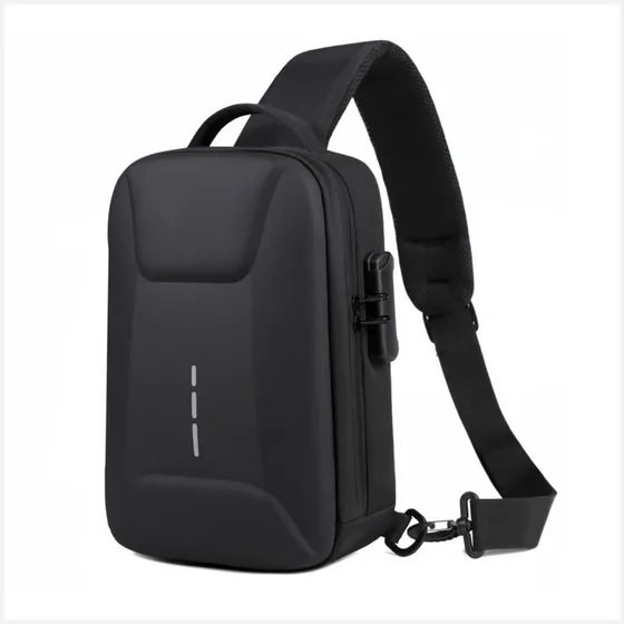 Mochila Transversal Bolsa De Ombro Antifurto Saída Usb Forte Cor Preto Desenho Do Tecido Liso Com Estrutura Firme Mixi