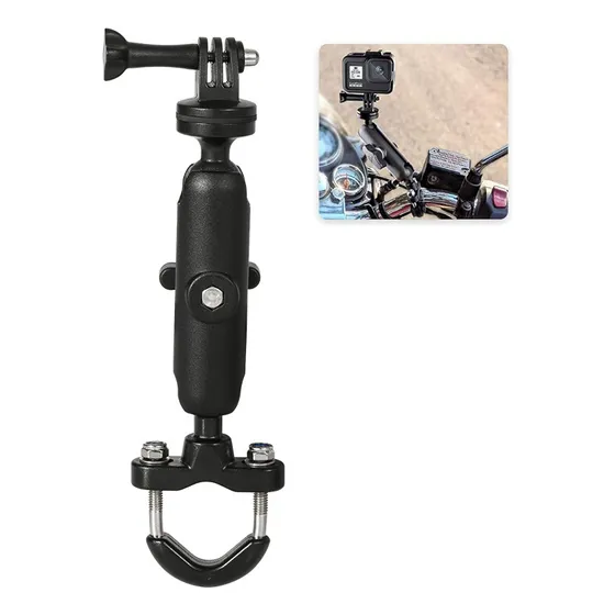 Soporte Dabeh 360° Para Cámara En Manillar De Motocicleta O Bicicleta, Brazo Articulado Con Clip Súper Resistente Y Base Metálica 1/4 , Compatible Con Gopro Hero 10/9/8/7/6/5/4 Y Más