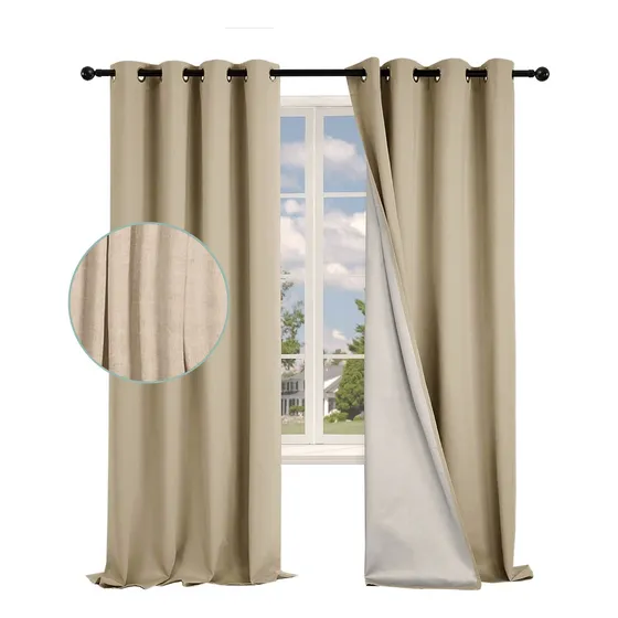 Cortina 100% Blackout Engomada Termica Set 2 Casatua 140x220 Color Beige