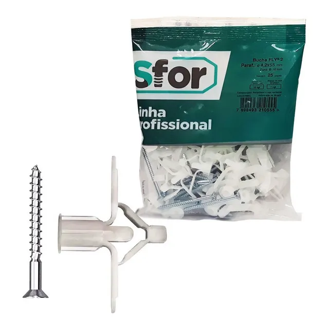 25pcs Bucha Fly 2mm C/ Aba Gesso Drywall + Parafuso 4,2x55mm