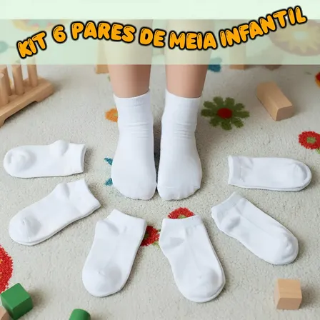 Kit 6 Pares De Meia Infantil Cano Baixo Algodão Escolar