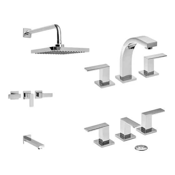 Set Griferia Level Cromado De Baño 21201 21204 21206 Piazza Doble Comando Lavatorio Bidet Ducha