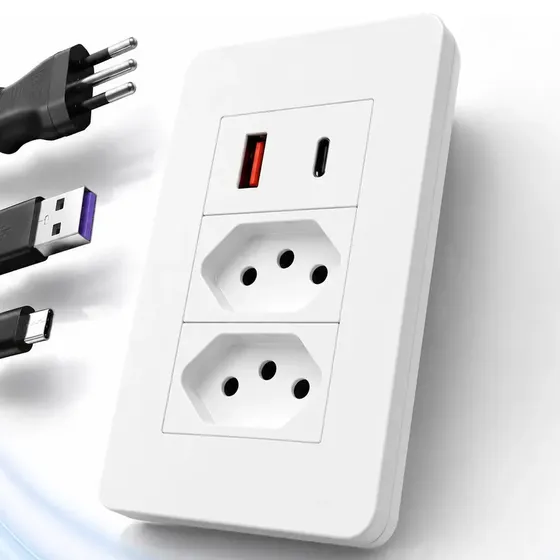 Tomada Dupla 10a Com Usb E Usb-c Bivolt 4 Em 1 Branca - Contaty