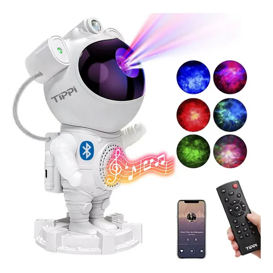 Luminária Astronauta Com Caixa De Som Bluetooth Alto Falante Projetor De Luz Teto Quarto Galáxia Estrelas 127/220V Tippi