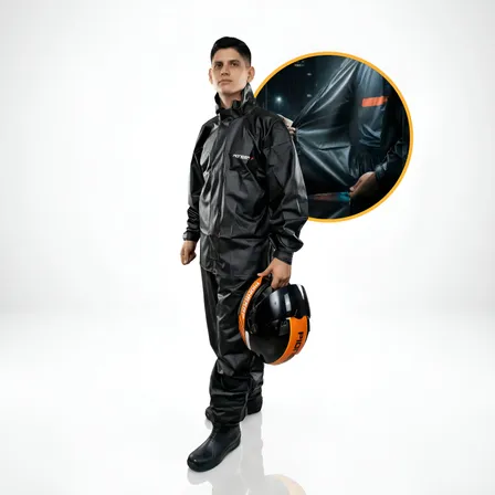 Capa De Chuva Pvc Motoqueiro Impermeável Reforçada Pioneira Preto-laranja P