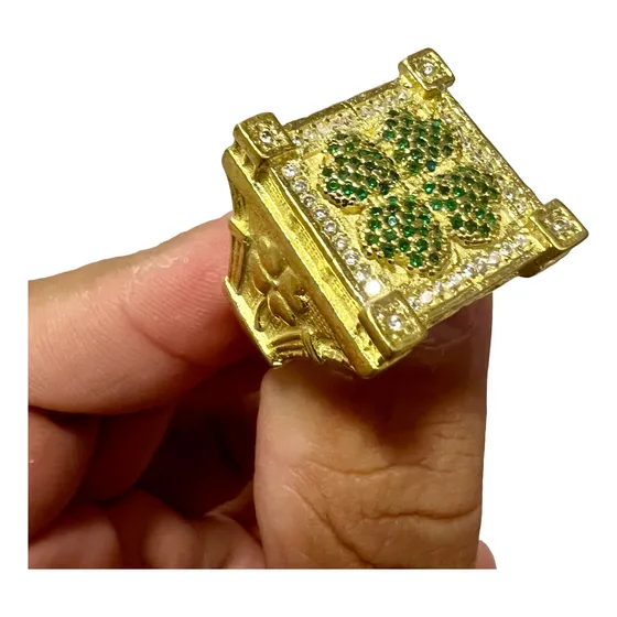 Dedeiras Aneis Moeda Antiga Cravejado Sorte 777 Cor Ouro 18k