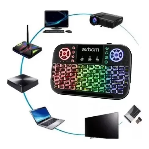 Mini Teclado Controle Sem Fio Led Para Tv Box Smart Tv Pc Cor do mouse Preto Cor do teclado Preto