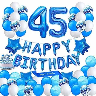 Banderines - Blue 45th Birthday Decoration Happy Birthday Ba Banderines - Blue 45th Birthday Decoration Happy Birthday Ba