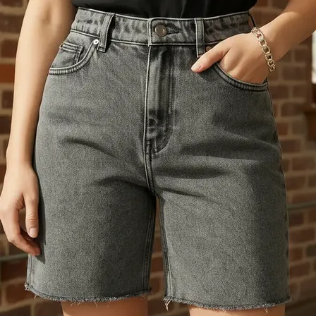 Bermuda Feminina Jeans Jorts Cintura Alta Reta Shorts Claro Preto 38