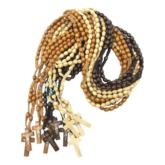12 Rosarios Con Cuentas Y Cruz De Madera Lago 50cm Collar