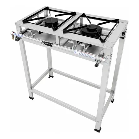 Fogão Industrial 2 Boca Inox Baixa Pressão Reforçado 1qs/1qd Prateado Gás