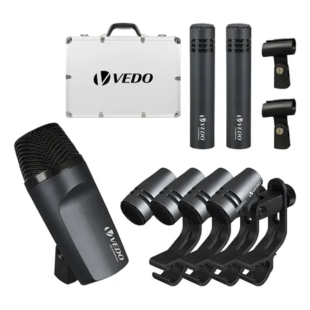 Vedo Kit Microfone 7 Pecas Dinâmicos Com Fio Para Bateria