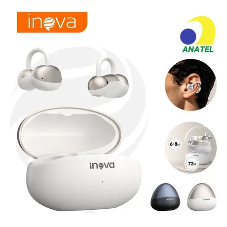 Fone de Ouvido Clip Open Ear TWS FON-13025E Dourado Bluetooth 6.0 IPX7 à Prova D'Água Até 72h para Android e iPhone