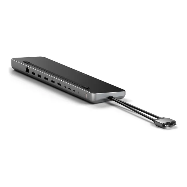 Satechi Estación De Puertos Y Soporte Usb C Dual, Con 2 Hdmi, Displayport, Puertos De Datos Usb C Y Usb A, 1 Puerto Ethernet, Carcasa Para Ssd Sata Y Nvme - Para Macbook Pro/air Y Dispositivos Tipo C