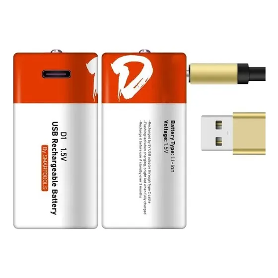 Kit 2 1.5v 5000mah Baterias De Lítio D Recarregáveis Tipo C