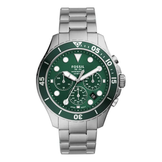 Reloj Fossil Para Caballero Modelo Fs5726 Correa Plateado Bisel Verde Fondo Verde