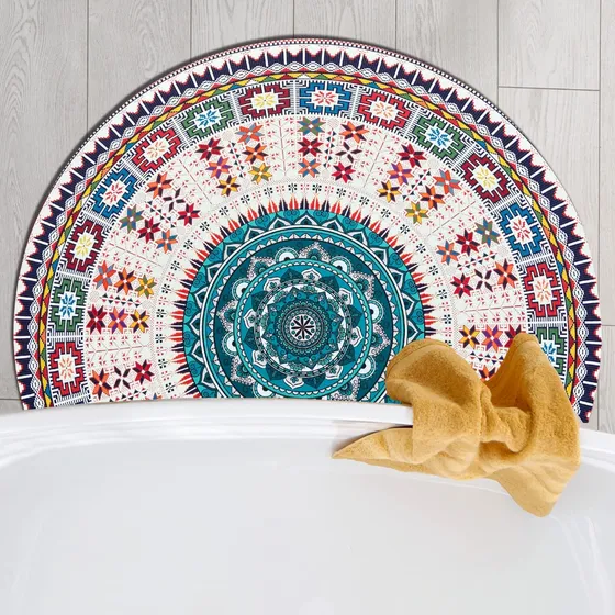 Tapete Baño Medio Redondo Color Marron Bohemio Tierra Secado