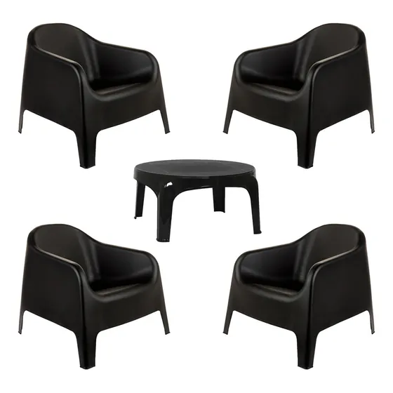 Mueble De Jardin Sillon Skarpo Plastico X4 Negro + Mesa Ratona Puket Garden Life
