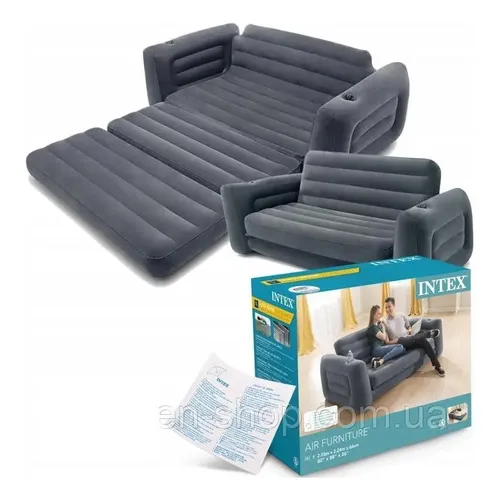 Sillón Sofá Cama Inflable Intex Con Portavasos Color Gris