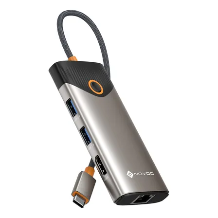 Hub Usb C Novoo 7 Em 1 Adaptador Multiporta Ethernet Hdmi 4k Laranja-claro