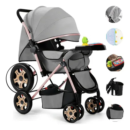 Carrinho De Bebê Compact Reversível Dobrável Mosquiteiro Cinza