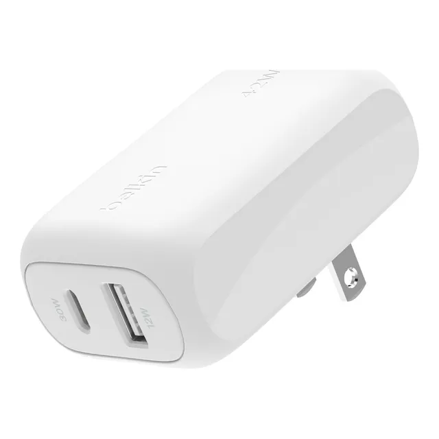 Belkin Boostcharge Cargador De Pared De Doble Puerto De 42 W, Usb-c + Cargador Usb-a De Carga Rápida Para iPhone 16, 16 Plus, 16 Pro, 16 Pro Max, 15, 15 Pro Max, iPhone 14, Galaxy S24 Ultra, iPad