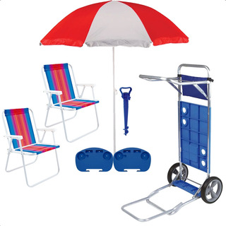 Kit Carrinho + 2 Cadeira + 2 Mesa + Guarda Sol E Saca Areia Kit Carrinho + 2 Cadeira + 2 Mesa + Guarda Sol E Saca Areia