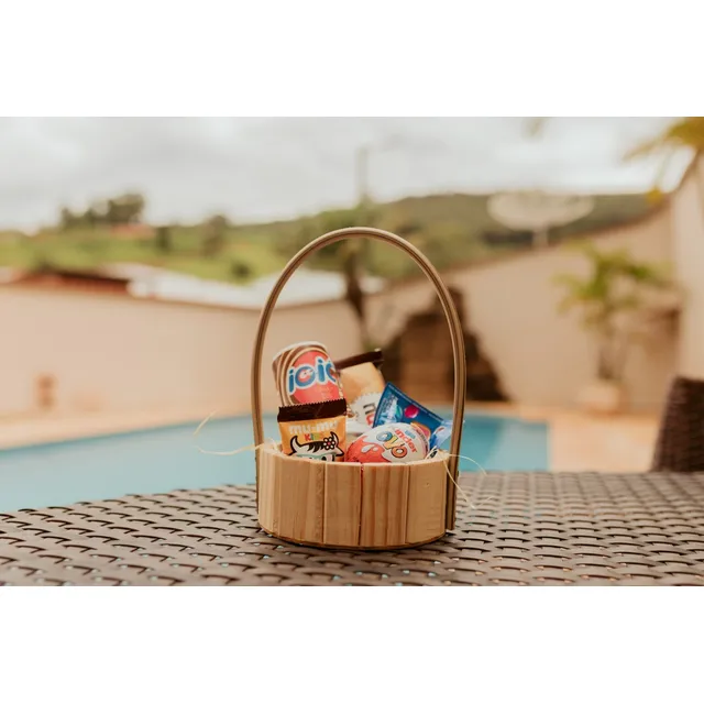 Kit 10 Cesta De Presente Fraldeira De Pinus 13cm Com Alça