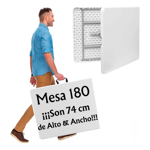Mesa plegable portátil Otra Volta 180 cm de plástico color blanco