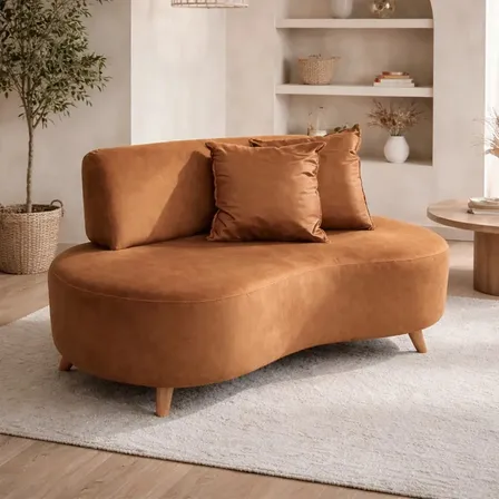 Sofá Orgânico Curvo Studio Estética 2 Lug Pequim C/ Almofada Terracota Veludo Veludo