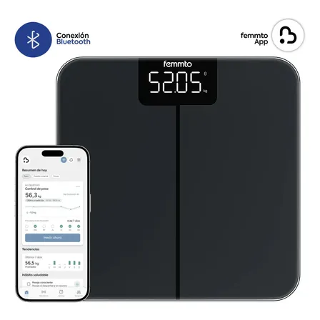 Balanza Digital Con Bluetooth Personal De Baño Peso Corporal 180 Kg Diseño Minimalista Femmto