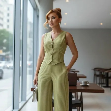 Conjunto Alfaiataria Social Risca De Giz Feminino Elegante