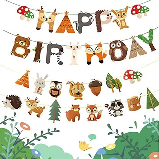 Banderines - Woodland Party Decoraciones Woodland Happy Birt Banderines - Woodland Party Decoraciones Woodland Happy Birt