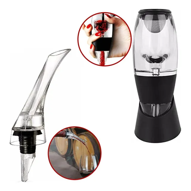 Set Para Vino Pico Aireador Vertedor + Decantador Oxigenador