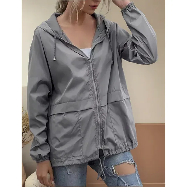 Abrigo Mujer Con Capucha Impermeable Cortavientos Cremallera
