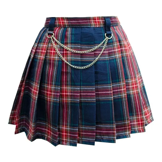 Falda Escocesa Tableada Con Cadenas Punk Grunge Kawaii Goth