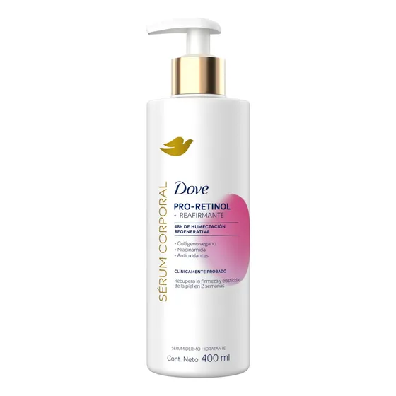 Dove Sérum Corporal Pro-Retinol reafirmante, para piel sin firmeza, reafirma y recupera la elasticidad y humectación de la piel