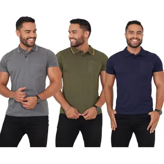 Kit 3 Camisas Gola Polo Lisa Masculina AlgodĂŁo Com Bolso Kit 3 Camisas Gola Polo Lisa Masculina AlgodĂŁo Com Bolso