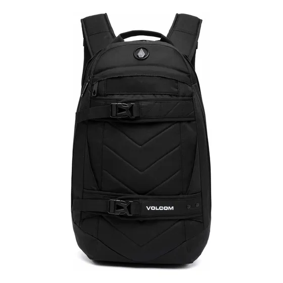 Volcom Mochila Esportiva Bolsa Skate Juvenil Masculina Resistente Cor Preto Desenho Do Tecido Liso