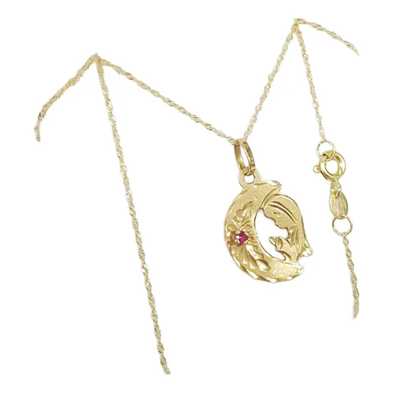 Conjunto Oro 18 K Cadena + Medalla Media Luna Virgen Niña