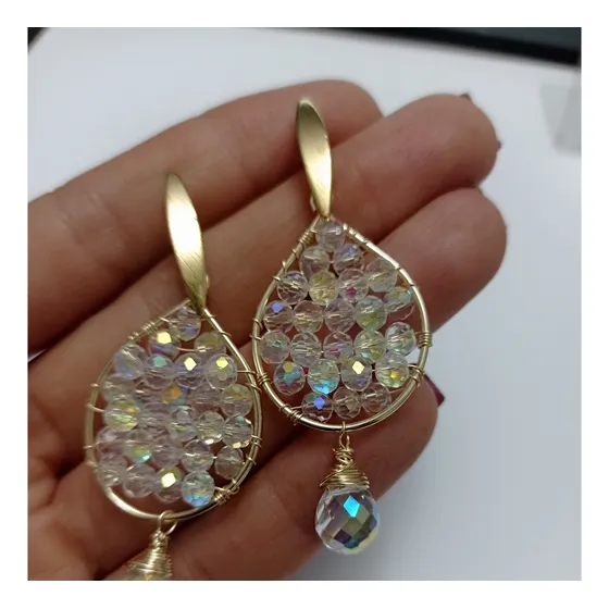 Aros Alambrismo Baño Oro Y Plata Piedras Colores Hecho A Man