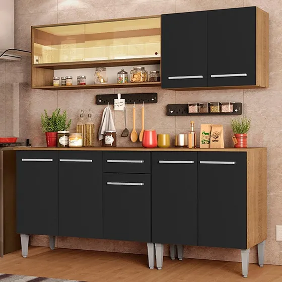 Cocina Integral Completa Modular Madesa Emilly Dance 169cm Color Marrón/Negro 07