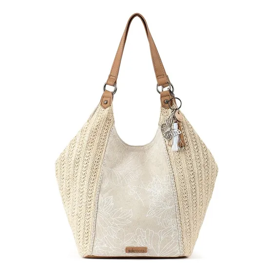Sakroots Roma Straw Shopper Para Mujer, White Flower Blossom