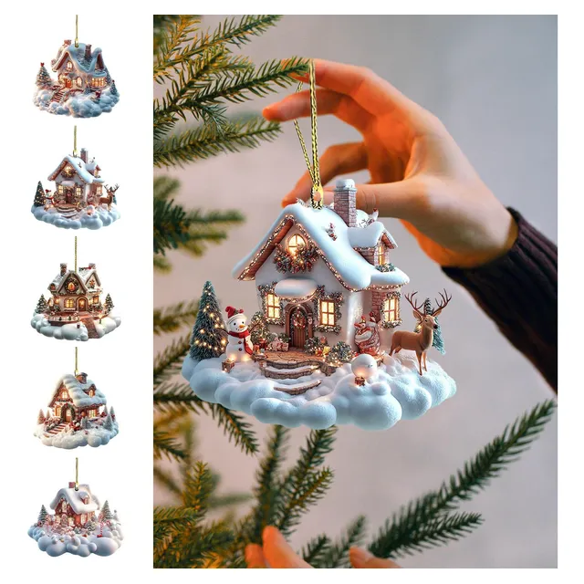 5 Pieza Adorno Colgante Navidad Forma Casa Festivo Acrilico