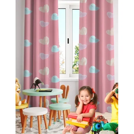 Set De Cortinas 2 Paños Infantiles Color Rosa