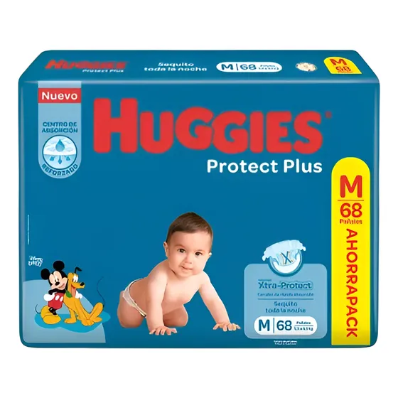 Pañales Huggies Protect Plus Ahorrapack, M, 68 Unidades Mediano (m) Sin Género