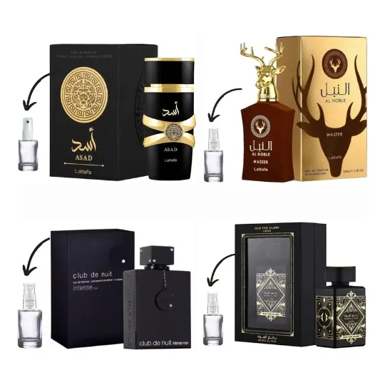 04 Perfumes Árabes Masculino (5ml cada) - Asad, Al Noble Wazeer, Club De Nuit, Oud For Glory