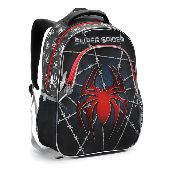 Mochila Escolar Infantil Masculina Reforçada Bolsa De Costas Cor Preto Desenho do tecido Super Spider