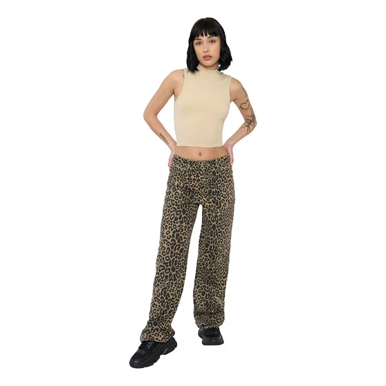 Jeans Mujer Fit Noventero Animal Print Café Corona