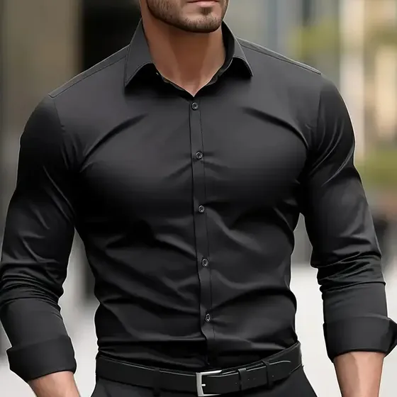 Camisa Social Com Elastano Masculina Manga Longa Slim Fit